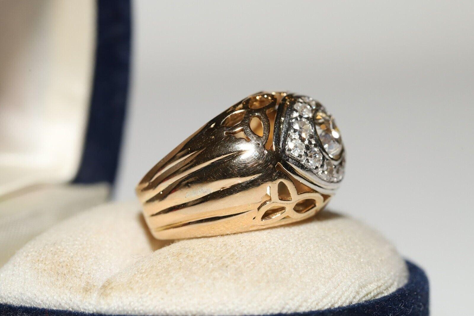 Ancienne bague solide en or 18 carats décorée de diamants naturels, datant des années 1900 en vente 7