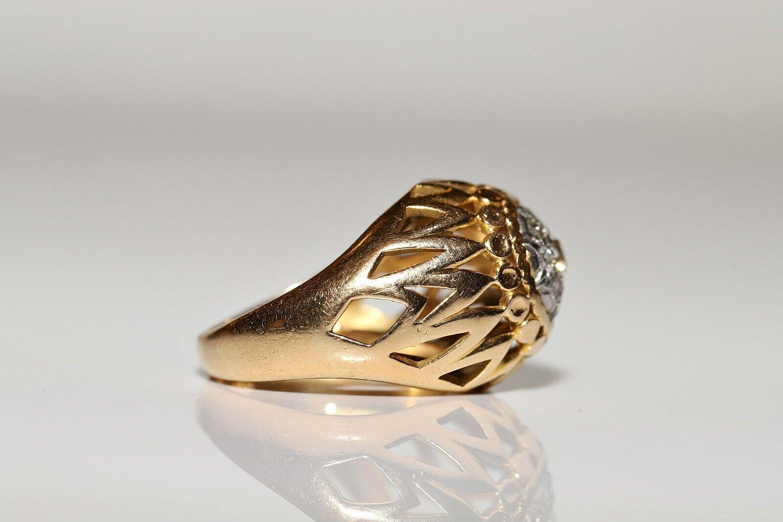 Victorien Ancienne bague solide en or 18 carats décorée de diamants naturels, datant des années 1900 en vente