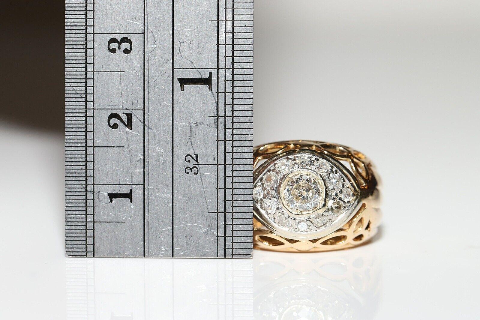 Old Mine Cut Antique Circa 1900s 18k Gold Natural Diamond Decorated Strong Ring For Sale