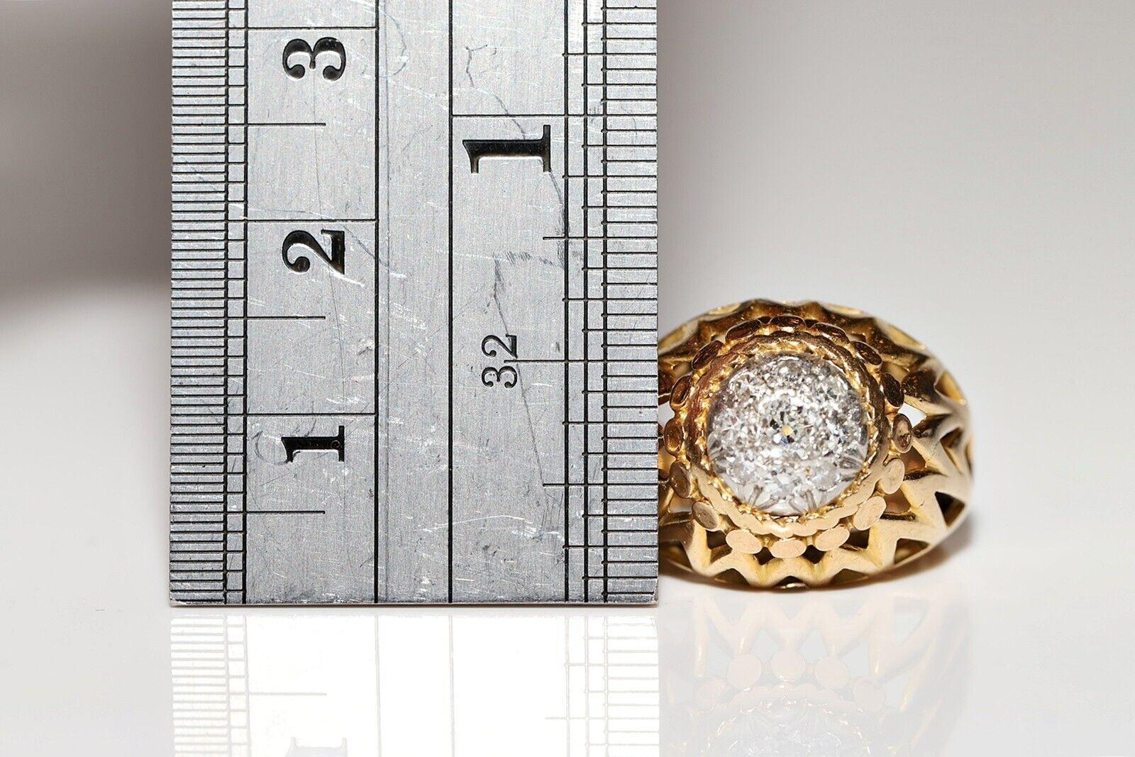Taille brillant Ancienne bague solide en or 18 carats décorée de diamants naturels, datant des années 1900 en vente
