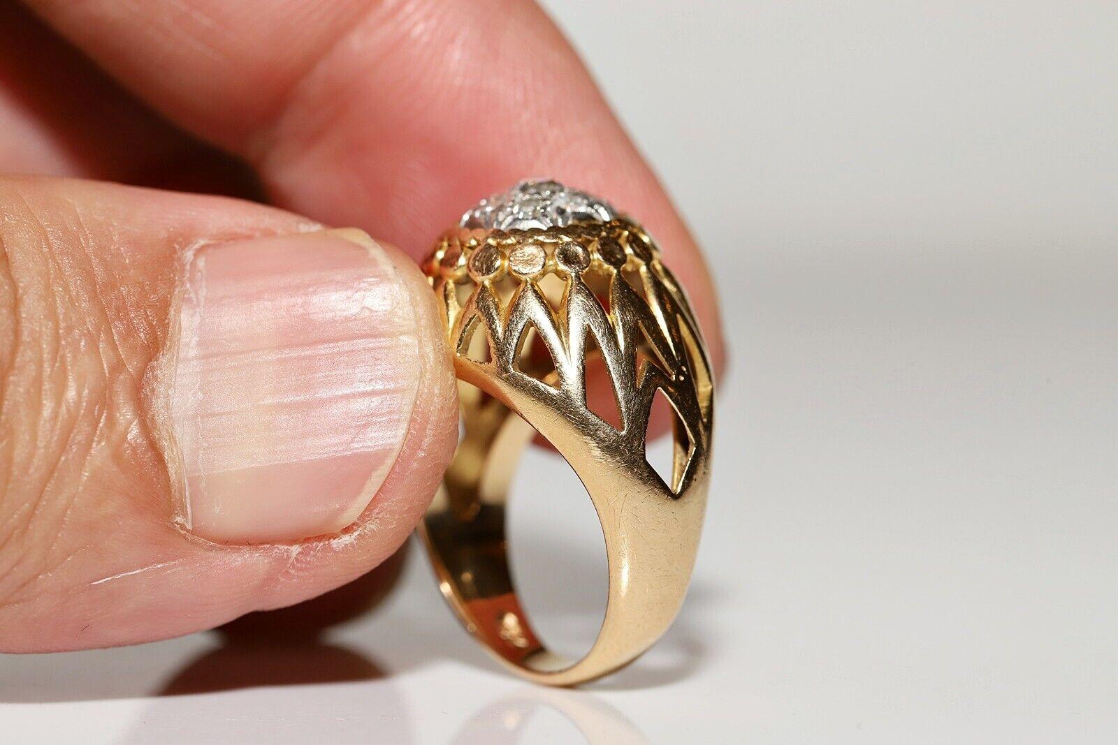 Antique Circa 1900s 18k Gold Natural Diamond Decorated Strong Ring In Good Condition For Sale In Fatih/İstanbul, 34