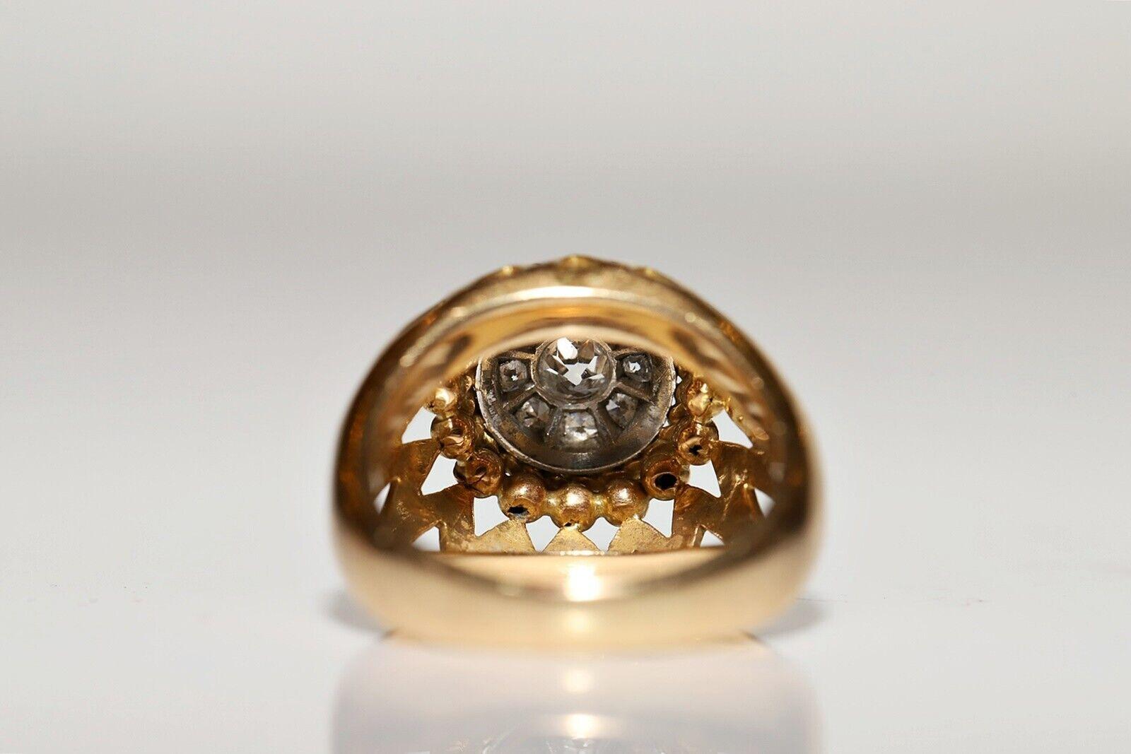 Ancienne bague solide en or 18 carats décorée de diamants naturels, datant des années 1900 Pour femmes en vente