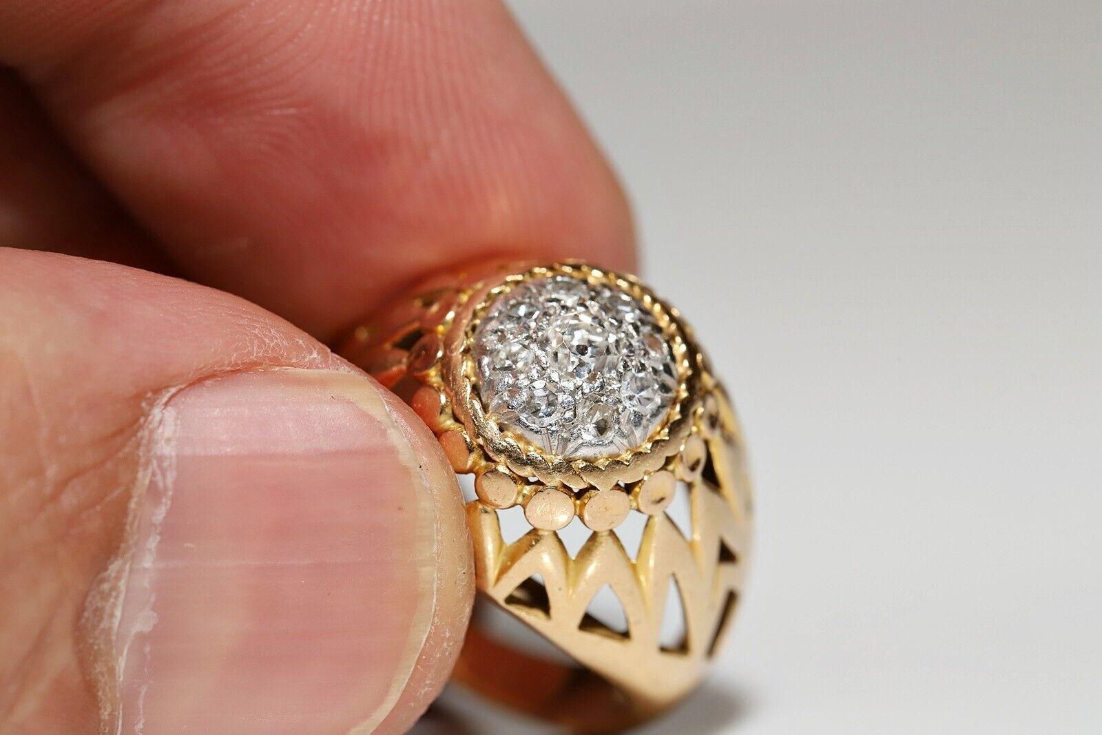 Ancienne bague solide en or 18 carats décorée de diamants naturels, datant des années 1900 en vente 2