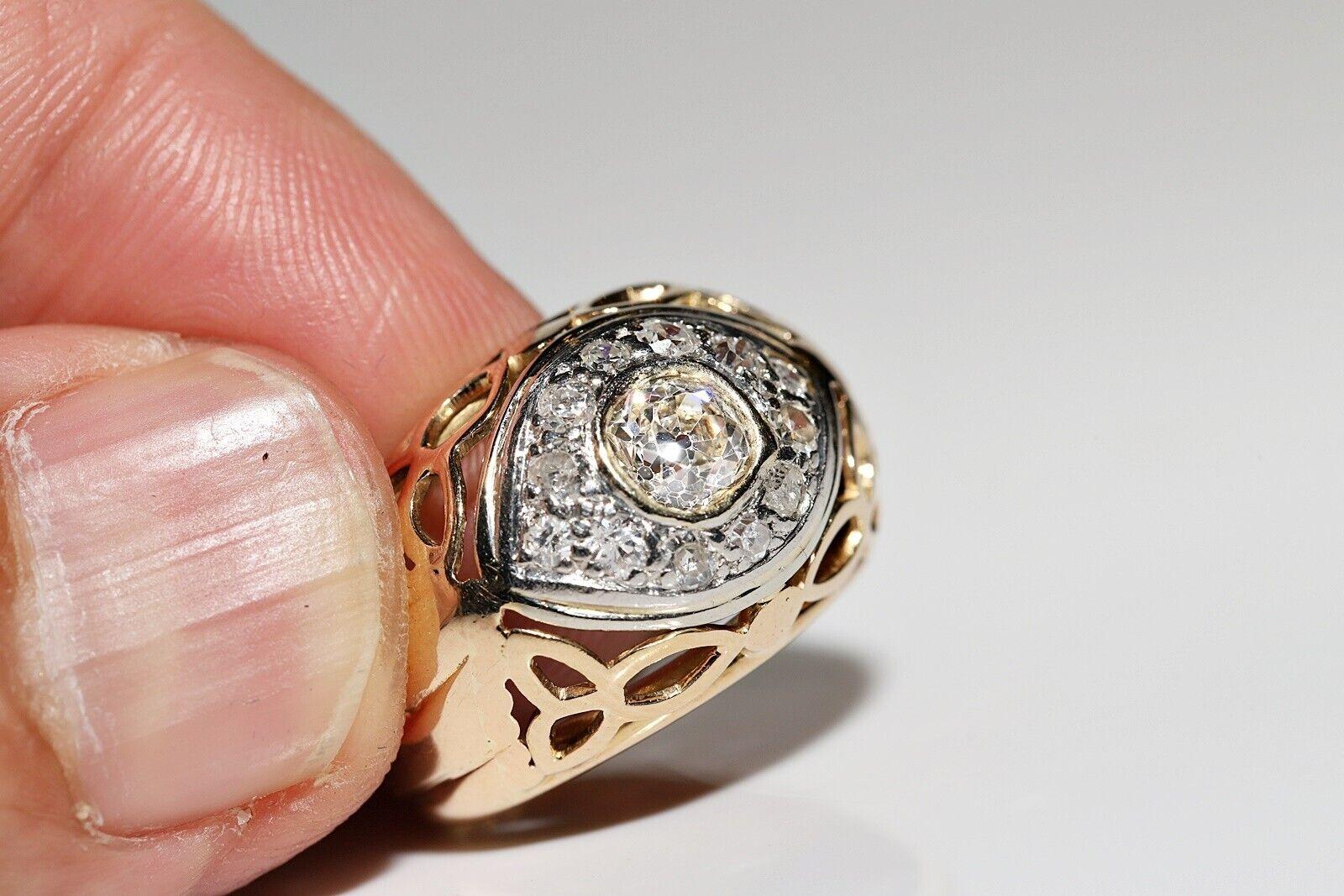 Ancienne bague solide en or 18 carats décorée de diamants naturels, datant des années 1900 en vente 3