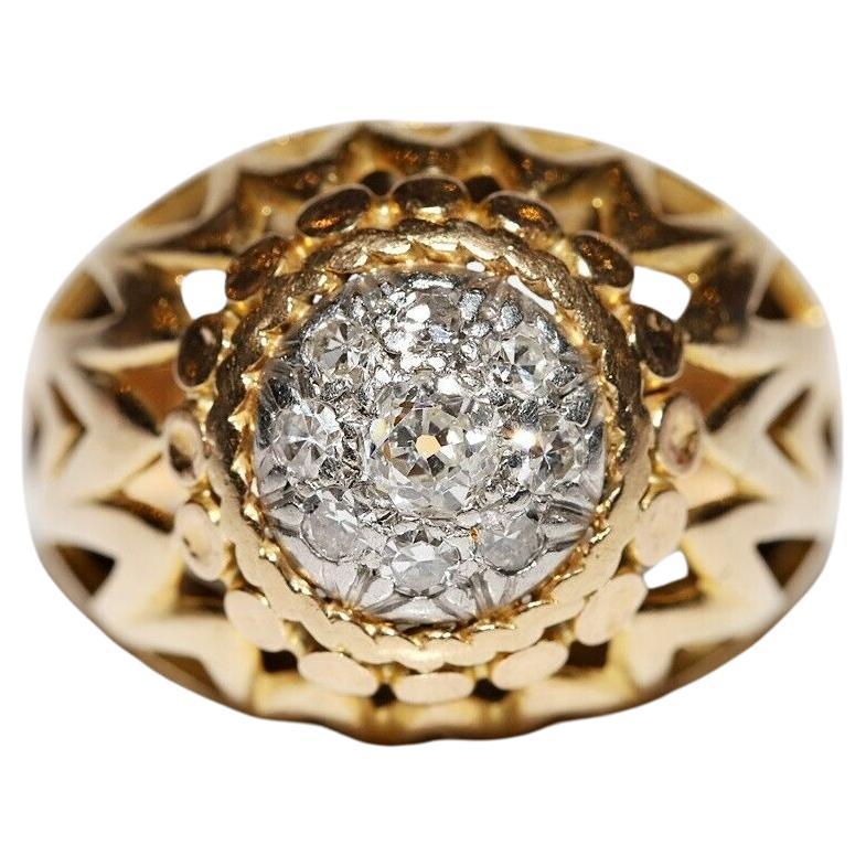 Ancienne bague solide en or 18 carats décorée de diamants naturels, datant des années 1900 en vente