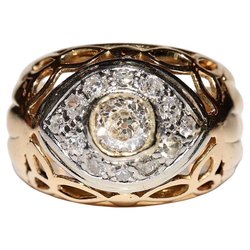 Ancienne bague solide en or 18 carats décorée de diamants naturels, datant des années 1900