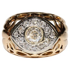 Ancienne bague solide en or 18 carats décorée de diamants naturels, datant des années 1900