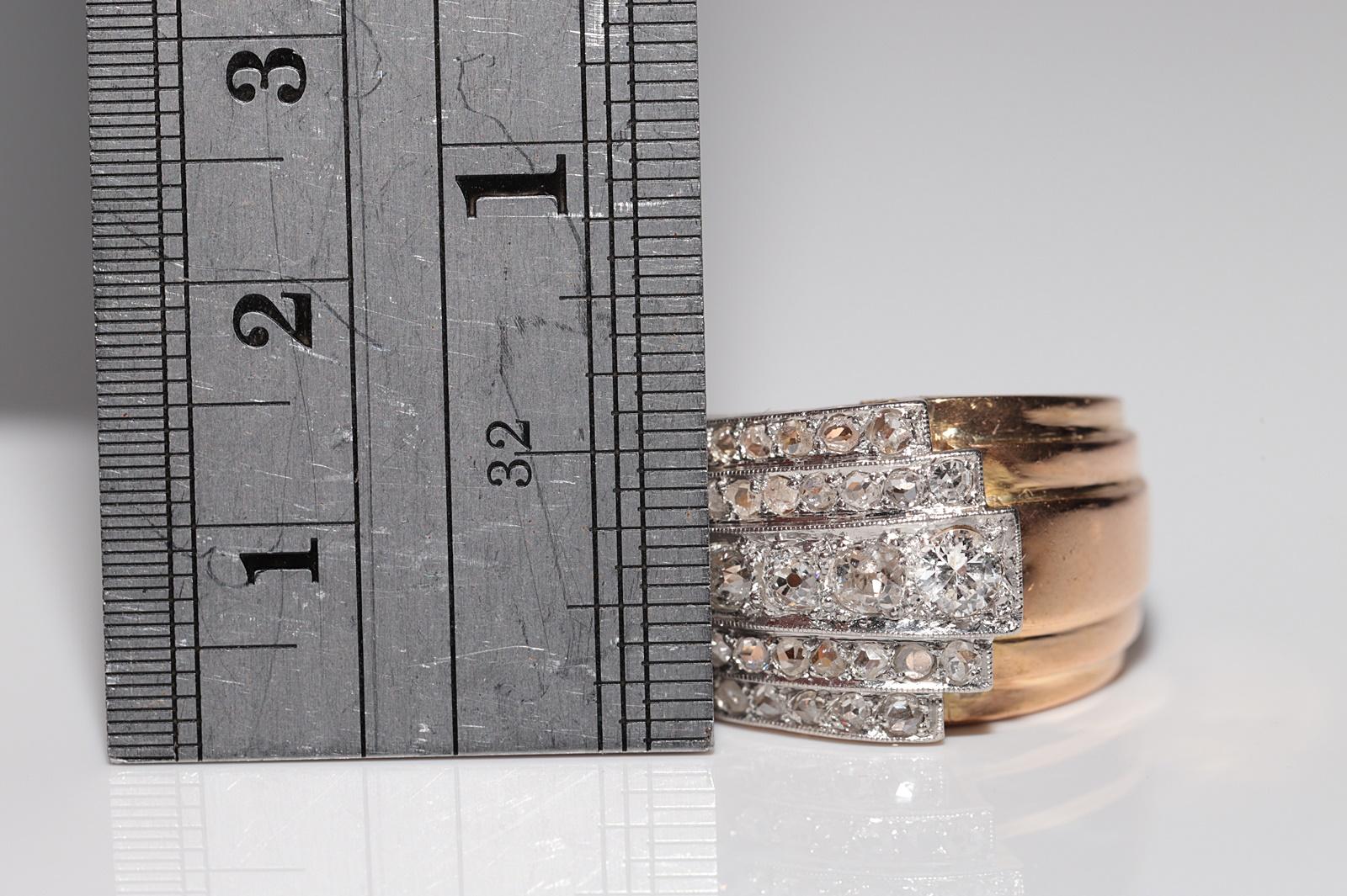 Ancienne bague Tank des années 1900 en or 18 carats décorée de diamants naturels en vente 8