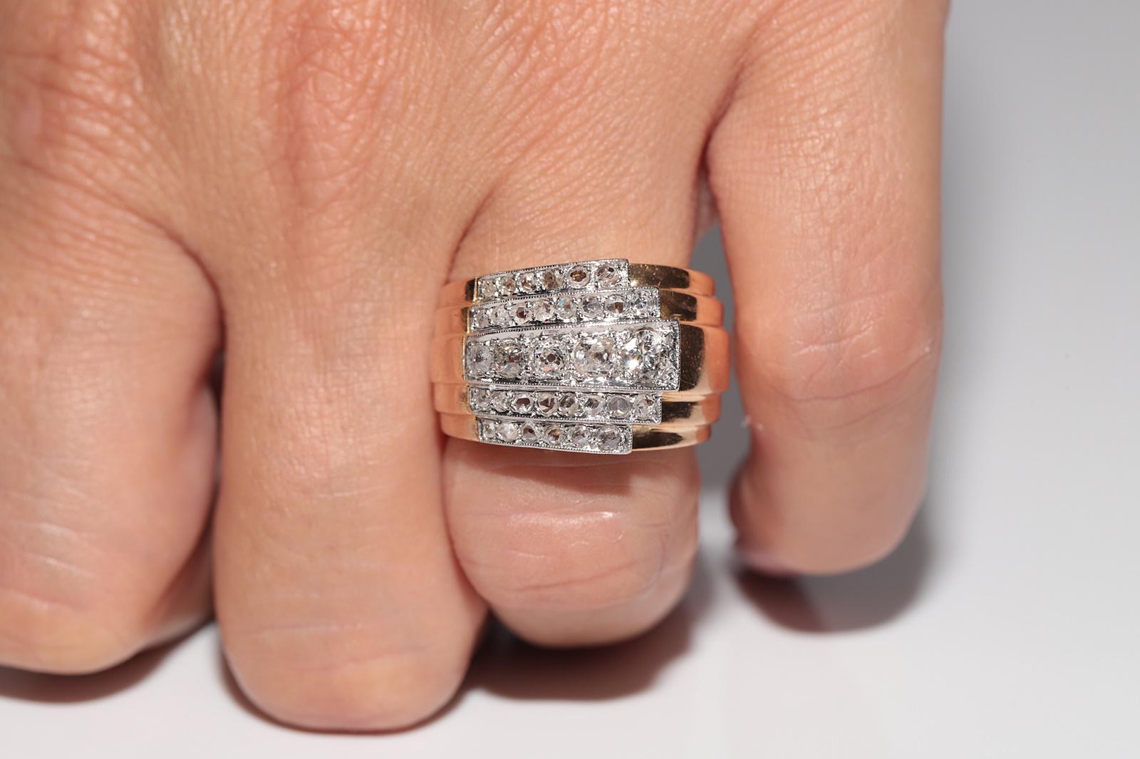 Taille vieille Europe Ancienne bague Tank des années 1900 en or 18 carats décorée de diamants naturels en vente