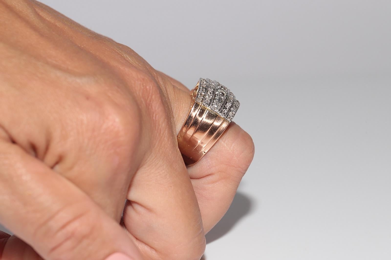 Ancienne bague Tank des années 1900 en or 18 carats décorée de diamants naturels Bon état - En vente à Fatih/İstanbul, 34