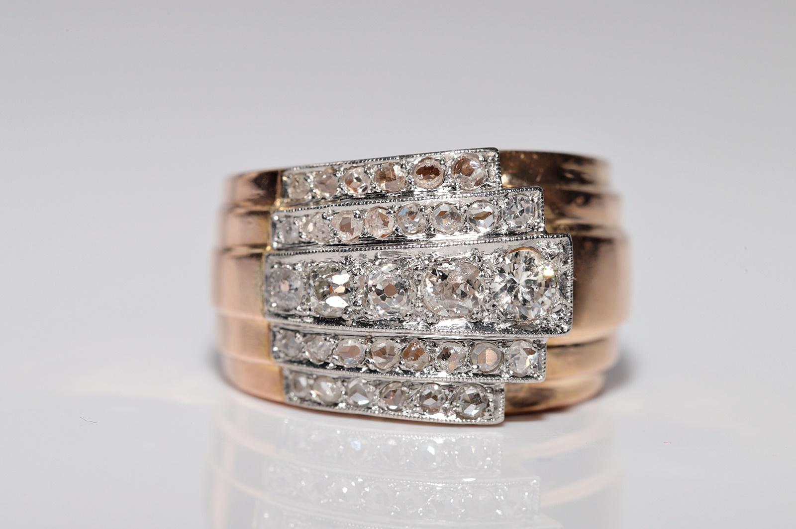 Ancienne bague Tank des années 1900 en or 18 carats décorée de diamants naturels en vente 1