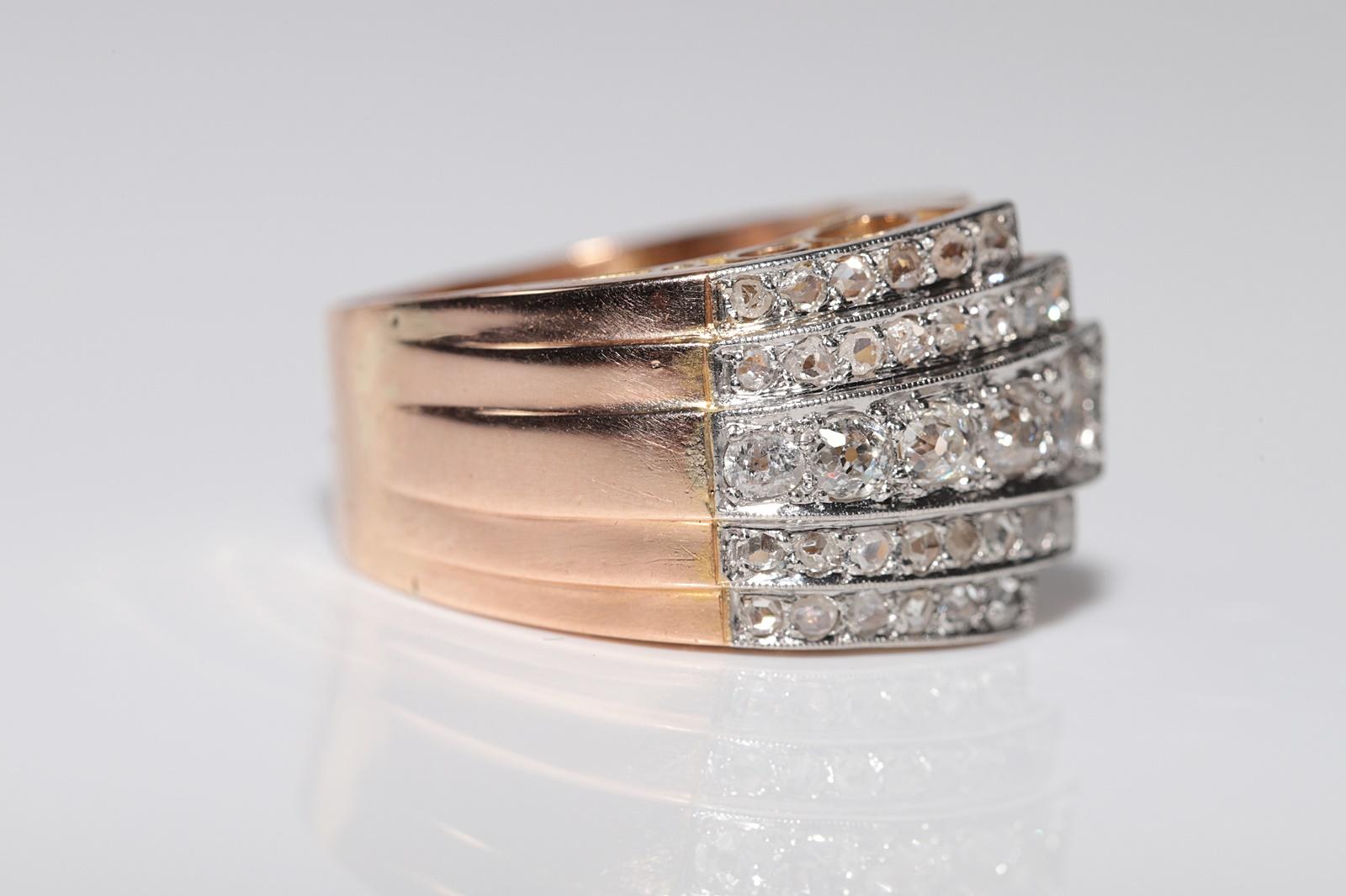 Ancienne bague Tank des années 1900 en or 18 carats décorée de diamants naturels en vente 2