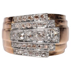 Ancienne bague Tank des années 1900 en or 18 carats décorée de diamants naturels