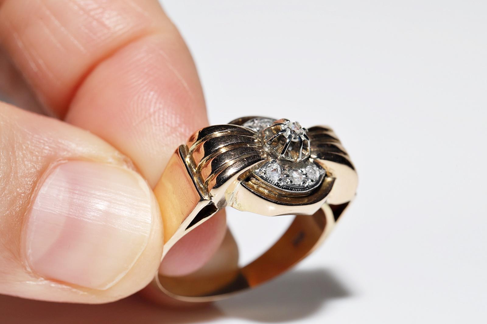 Antique Circa 1900s 18k Gold Natural Diamond Decorated Tank Ring For Sale 6