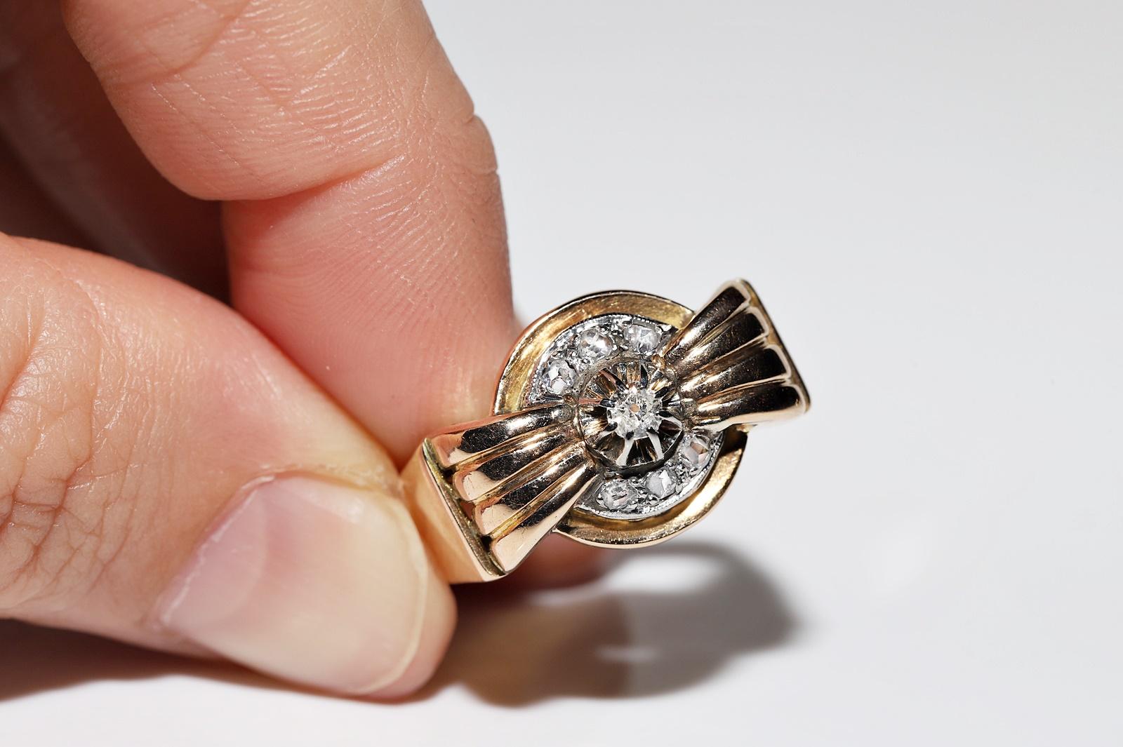 Antique Circa 1900s 18k Gold Natural Diamond Decorated Tank Ring For Sale 7