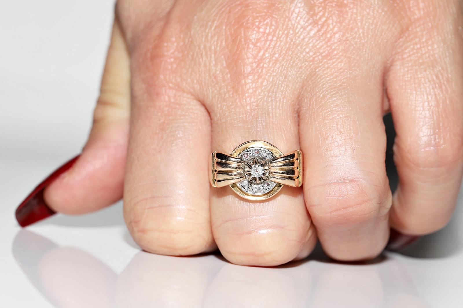 Antique Circa 1900s 18k Gold Natural Diamond Decorated Tank Ring For Sale 9