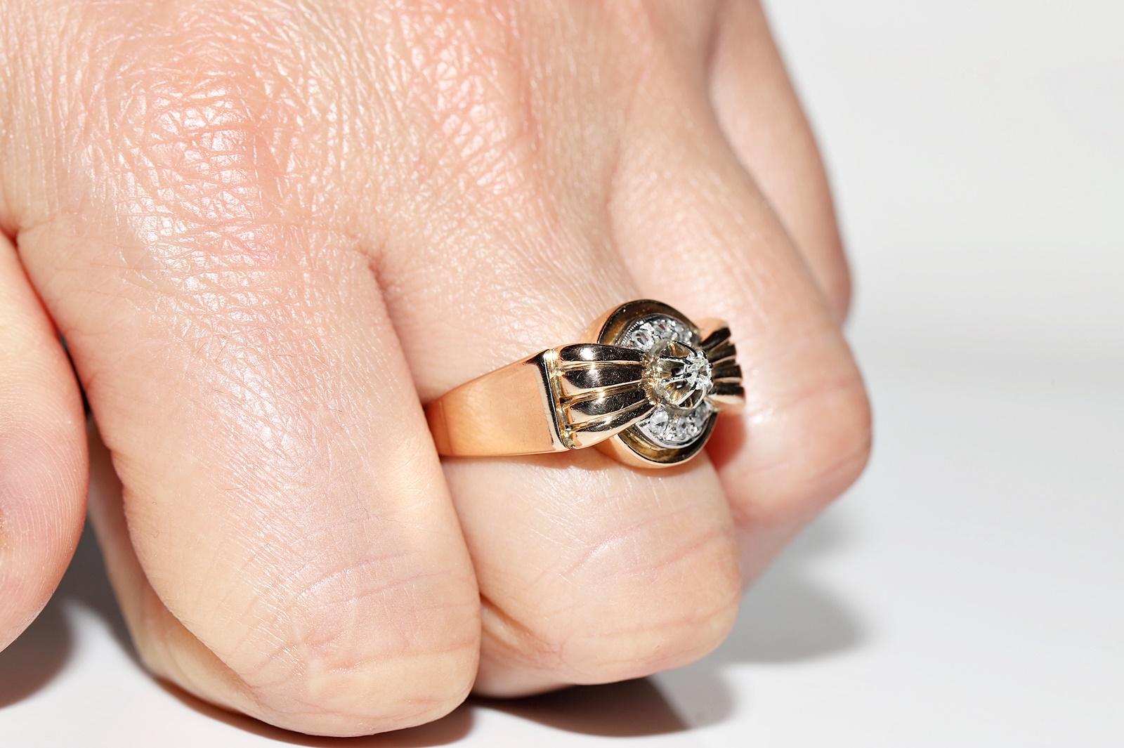 Antique Circa 1900s 18k Gold Natural Diamond Decorated Tank Ring For Sale 10