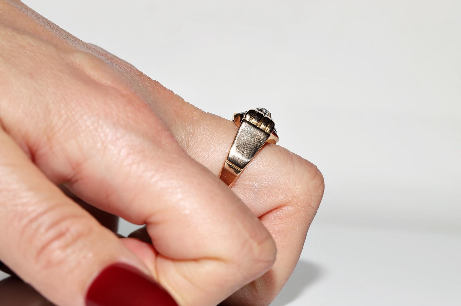 Antique Circa 1900s 18k Gold Natural Diamond Decorated Tank Ring For Sale 11