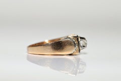Antique Circa 1900s 18k Gold Natural Diamond Decorated Tank Ring