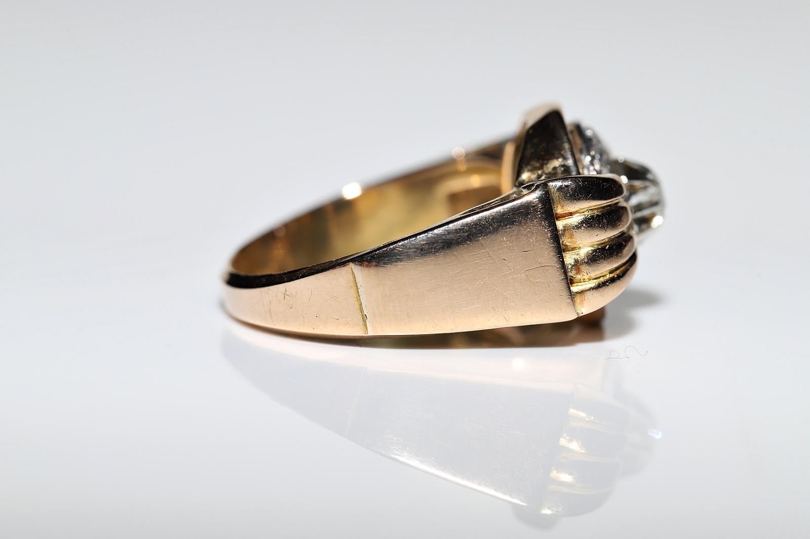 Women's Antique Circa 1900s 18k Gold Natural Diamond Decorated Tank Ring For Sale