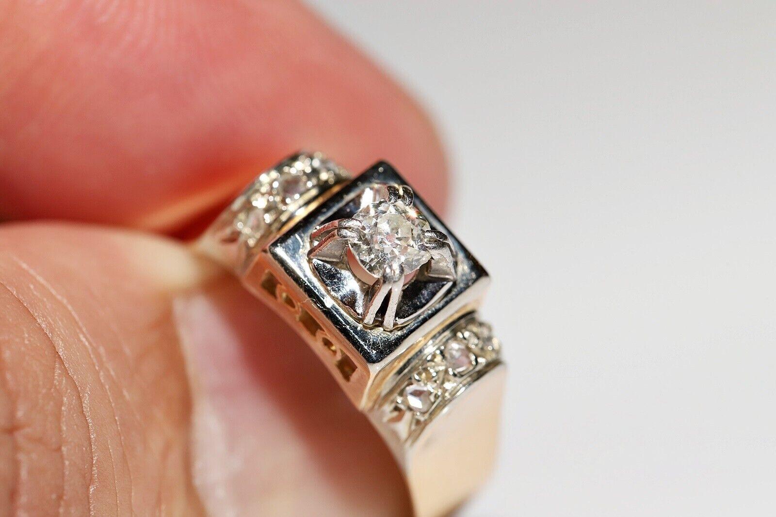 Antiker 18 Karat Gold natürlicher Diamant-Dekorierter Tank-Ring, um 1900er Jahre Damen im Angebot