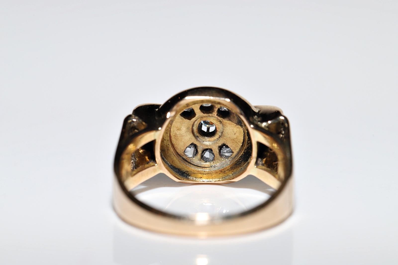 Antique Circa 1900s 18k Gold Natural Diamond Decorated Tank Ring For Sale 1