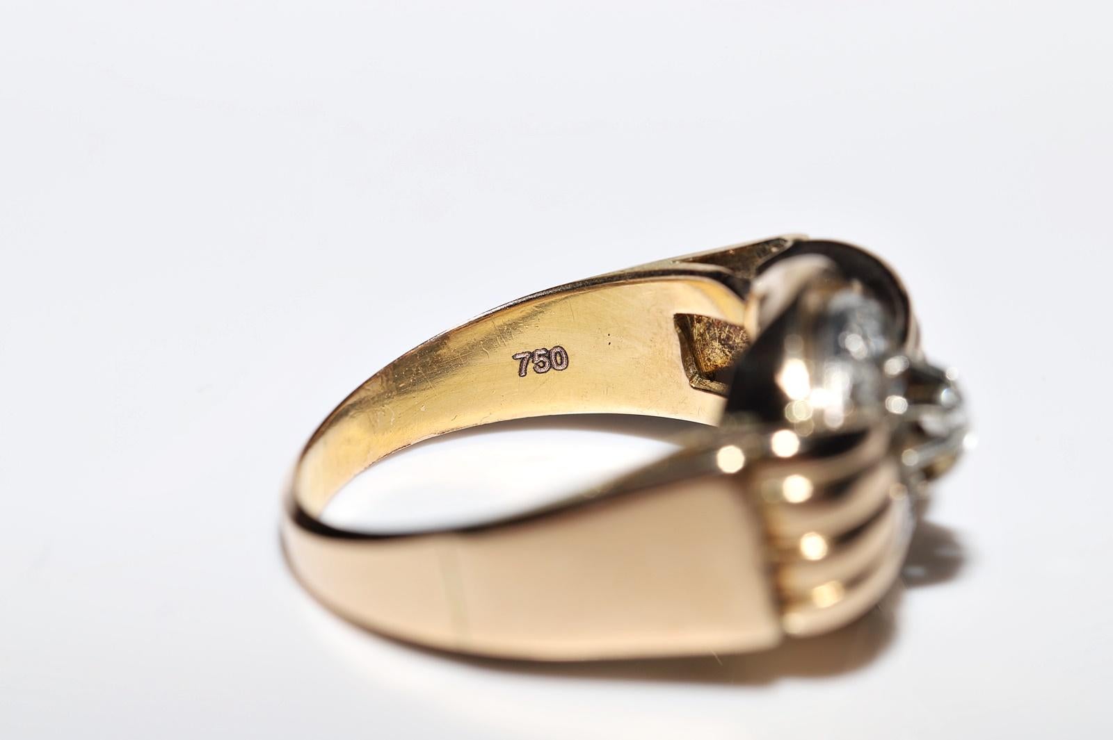 Antique Circa 1900s 18k Gold Natural Diamond Decorated Tank Ring For Sale 2
