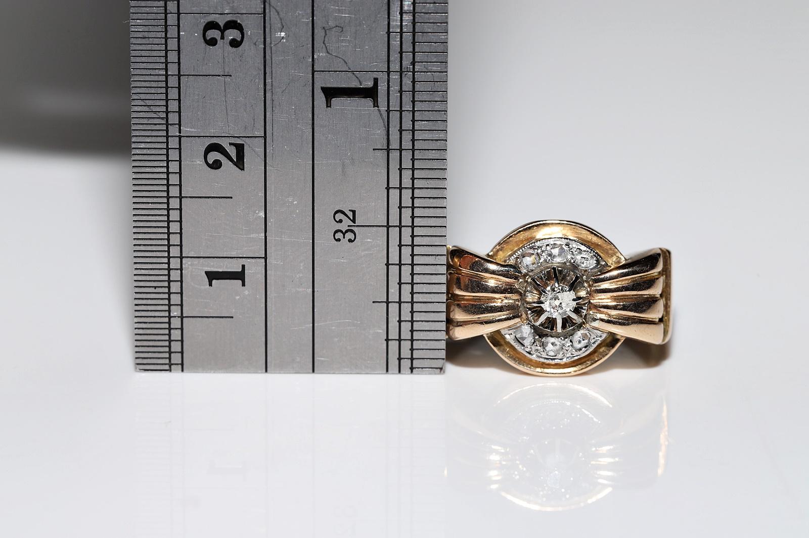 Antique Circa 1900s 18k Gold Natural Diamond Decorated Tank Ring For Sale 3