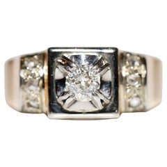Antique Circa 1900s 18k Gold Natural Diamond Decorated Tank Ring