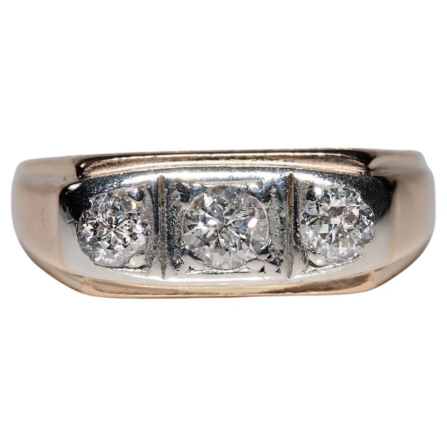 Antiguo anillo de oro de 18 quilates con diamantes naturales decorado con tres piedras, circa 1900