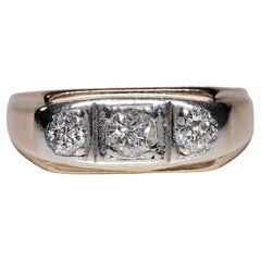 Anneau ancien des années 1900 en or 18 carats décoré de diamants naturels à trois pierres