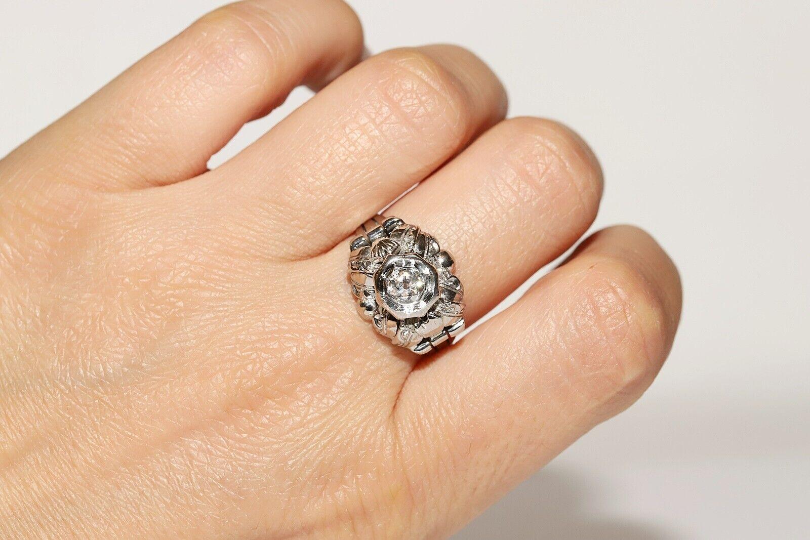Antico diamante naturale in oro 18 carati CIRCA 1900  Anello solitario di fidanzamento in vendita 4