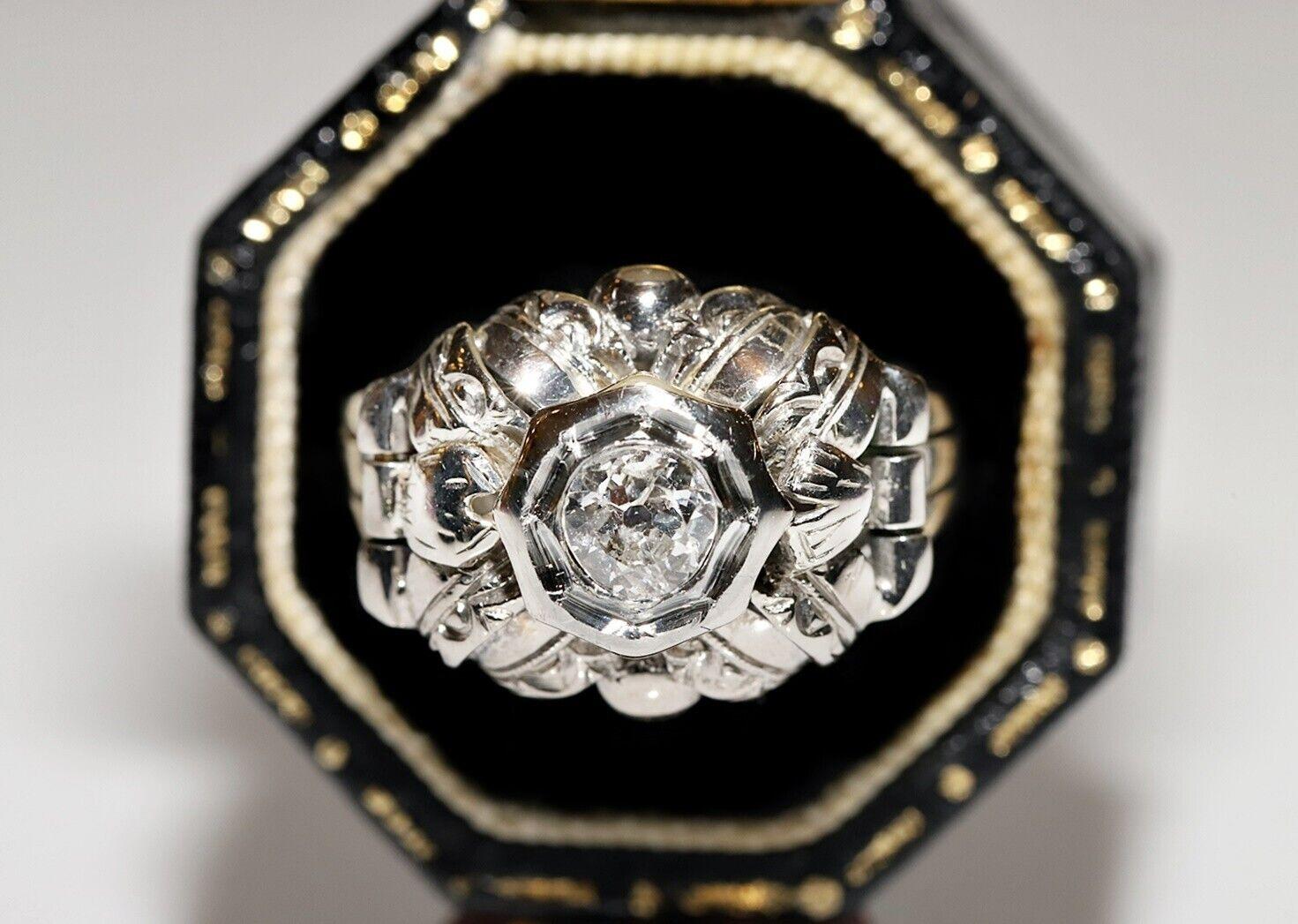 Antico diamante naturale in oro 18 carati CIRCA 1900  Anello solitario di fidanzamento in vendita 6