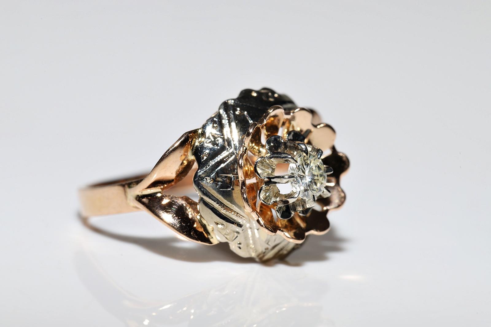 Anello di fidanzamento antico CIRCA 1900 in oro 18k con diamante naturale e solitario in vendita 2