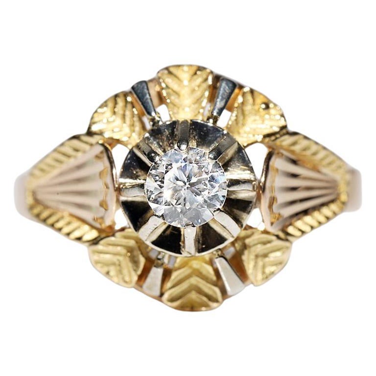 Bague de fiançailles solitaire ancienne des années 1900 en or 18 carats avec diamants naturels