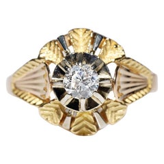 Bague de fiançailles solitaire ancienne des années 1900 en or 18 carats avec diamants naturels