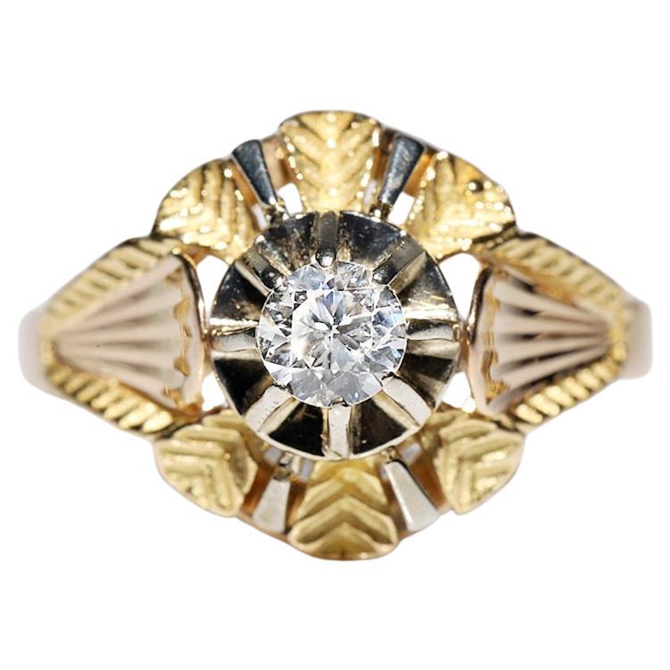 Antiguo Anillo de Compromiso Solitario de Diamante Natural de Oro de 18k Circa 1900s