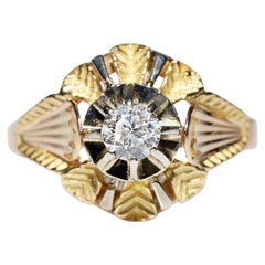 Antiguo Anillo de Compromiso Solitario de Diamante Natural de Oro de 18k Circa 1900s