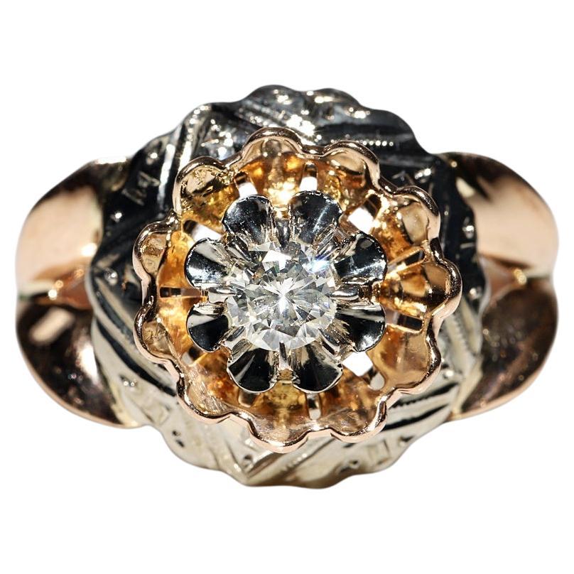 Bague de fiançailles solitaire ancienne des années 1900 en or 18 carats avec diamants naturels