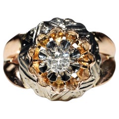 Bague de fiançailles solitaire ancienne des années 1900 en or 18 carats avec diamants naturels