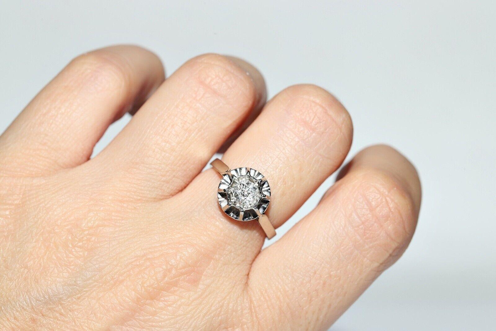 Antique Circa 1900s 18k Gold Natural Diamond Solitaire Ring For Sale 6