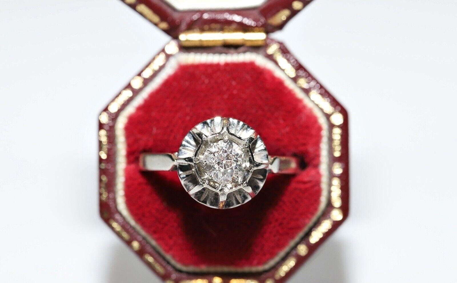 Antique Circa 1900s 18k Gold Natural Diamond Solitaire Ring For Sale 7