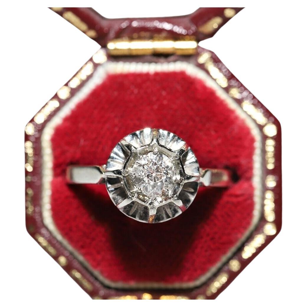 Antiguo Anillo Solitario de Diamantes Naturales de Oro de 18k Circa 1900s