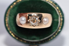 Antique Circa 1900s 18k Gold Natural Old Cut Diamond And Band Ring