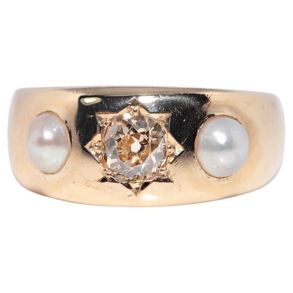 Antique Circa 1900s 18k Gold Natural Old Cut Diamond And Band Ring For Sale