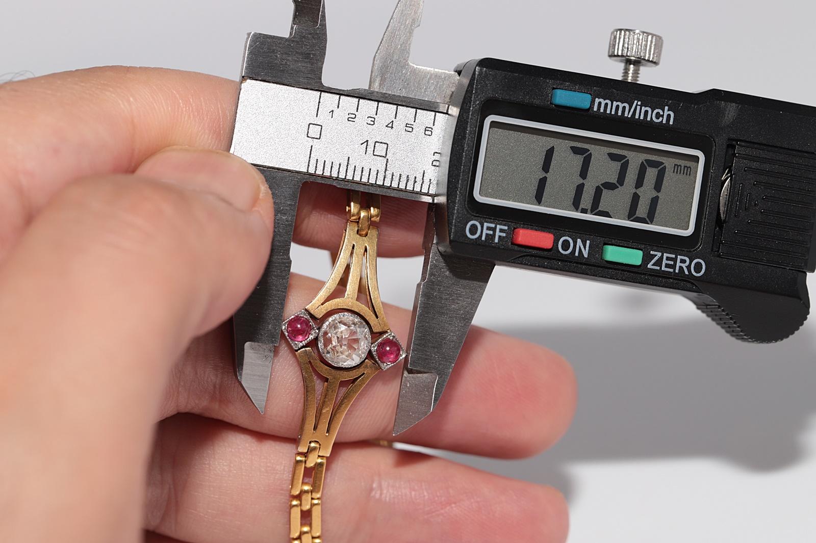 Bracelet ancien en or 18 carats, diamant naturel taille ancienne et rubis cabochon, datant des années 1900 en vente 6