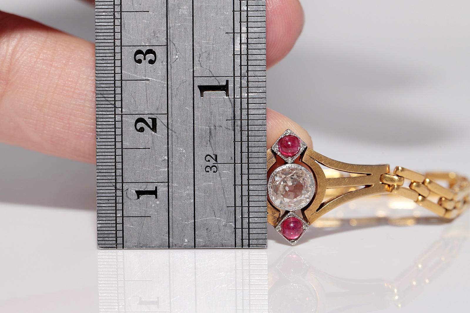 Bracelet ancien en or 18 carats, diamant naturel taille ancienne et rubis cabochon, datant des années 1900 en vente 12