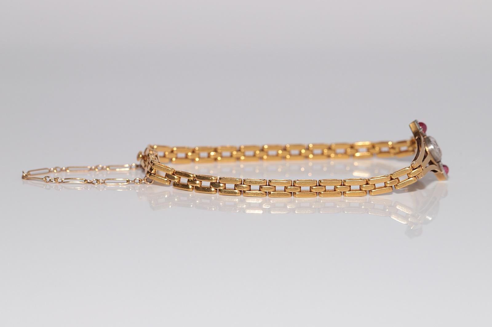 Bracelet ancien en or 18 carats, diamant naturel taille ancienne et rubis cabochon, datant des années 1900 Pour femmes en vente