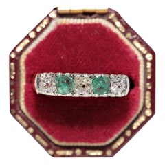 Antique Circa 1900s 18k Gold Natural Old Cut Diamond And Emerald Ring