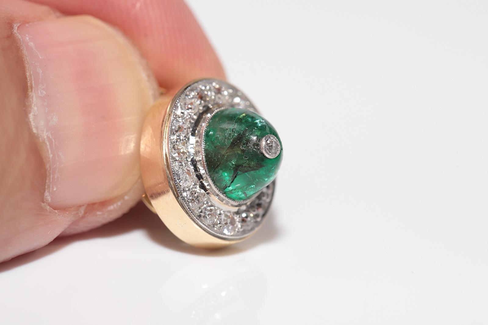 Antike CIRCA 1900s 18k Gold Natürlicher Altschliff Diamant und  Smaragd-Ohrstecker im Angebot 14